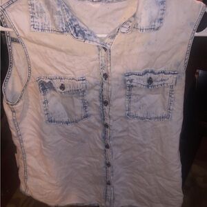 Stylish Blue and White Denim Vest